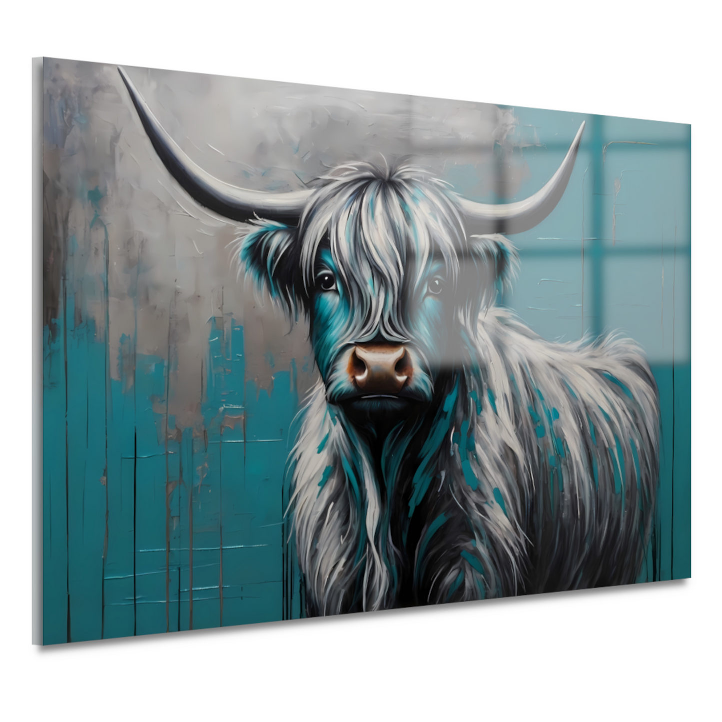 Turquoise en Zilver Hooglander Portret acrylglas