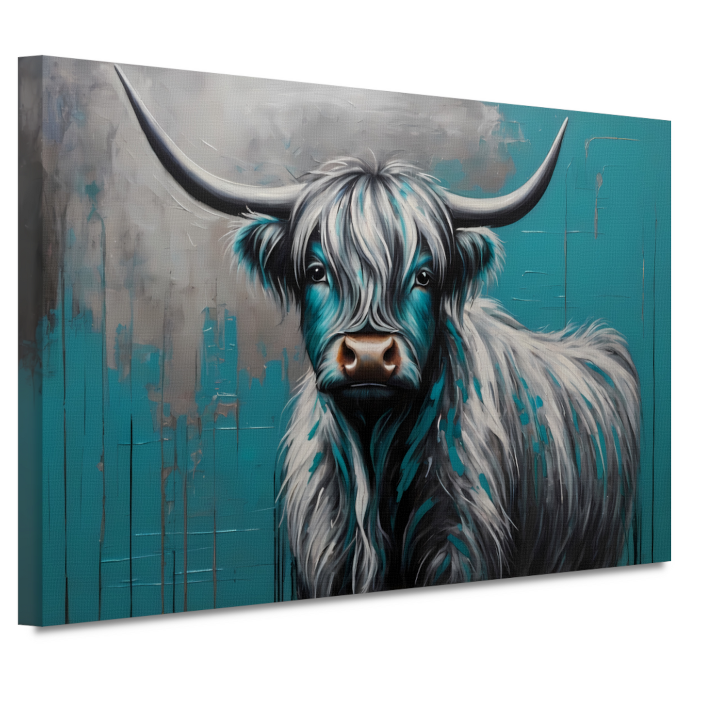 Turquoise en Zilver Hooglander Portret canvas