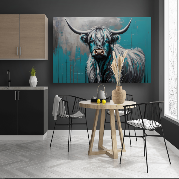 Turquoise en Zilver Hooglander Portret acrylglas