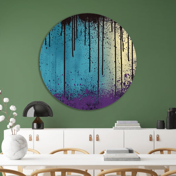 Abstracte kunst met verfspatten en druppels aluminium muurcirkel