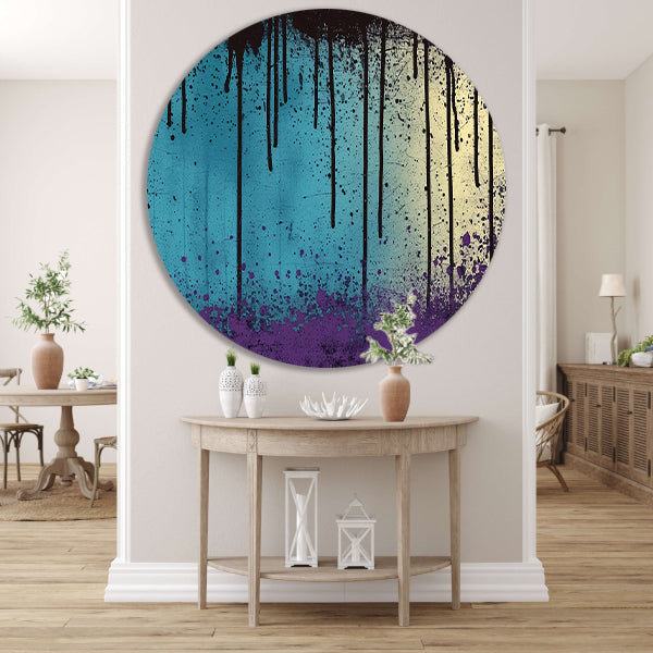 Abstracte kunst met verfspatten en druppels aluminium muurcirkel