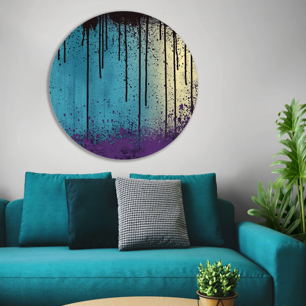 Abstracte kunst met verfspatten en druppels aluminium muurcirkel