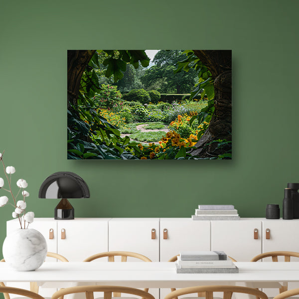 Geheime tuin met stenen boog acrylglas