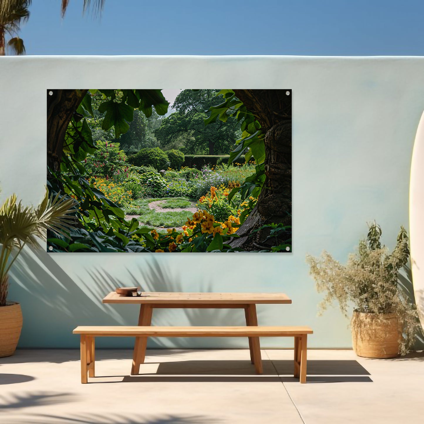 Geheime tuin met stenen boog tuinposter