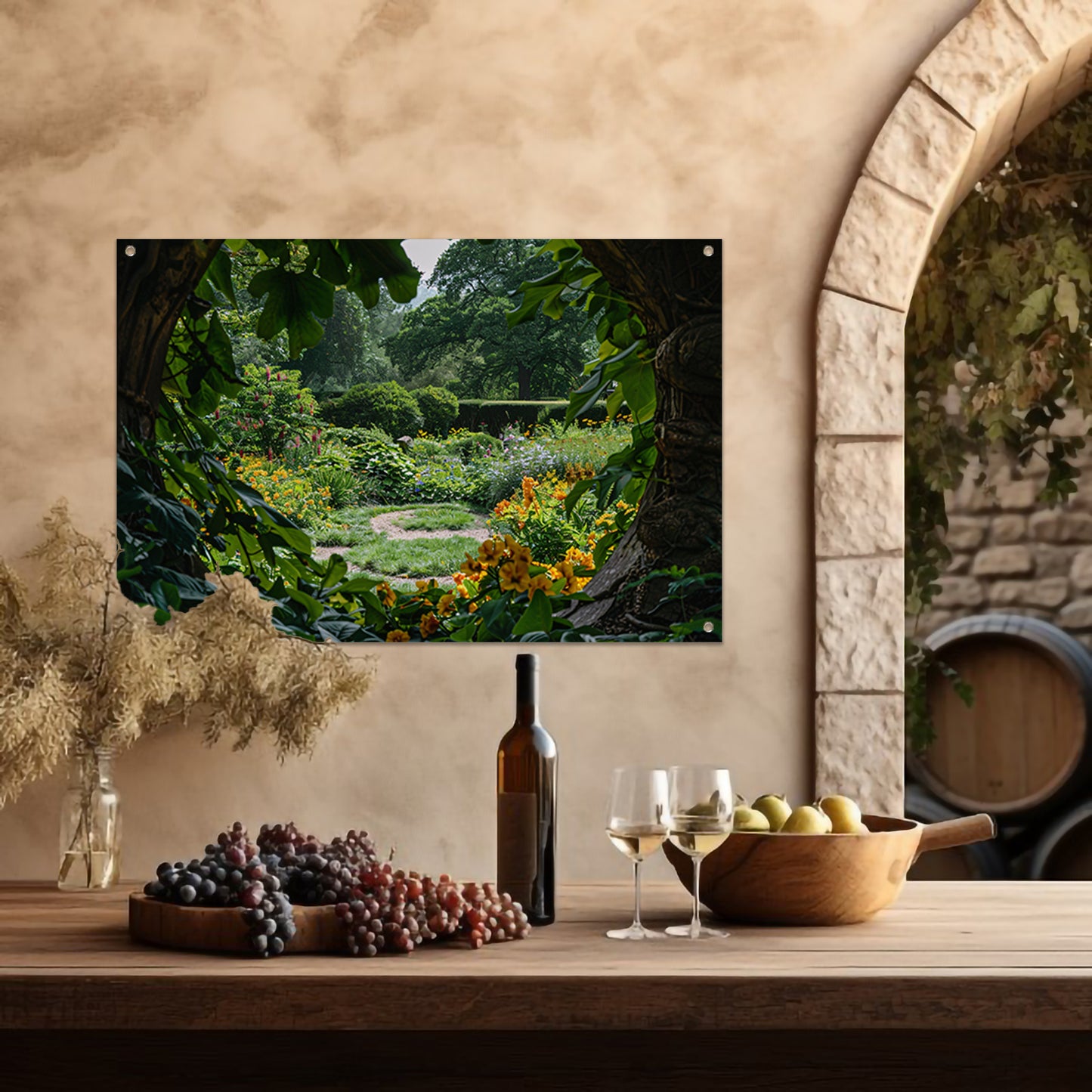 Geheime tuin met stenen boog tuinposter