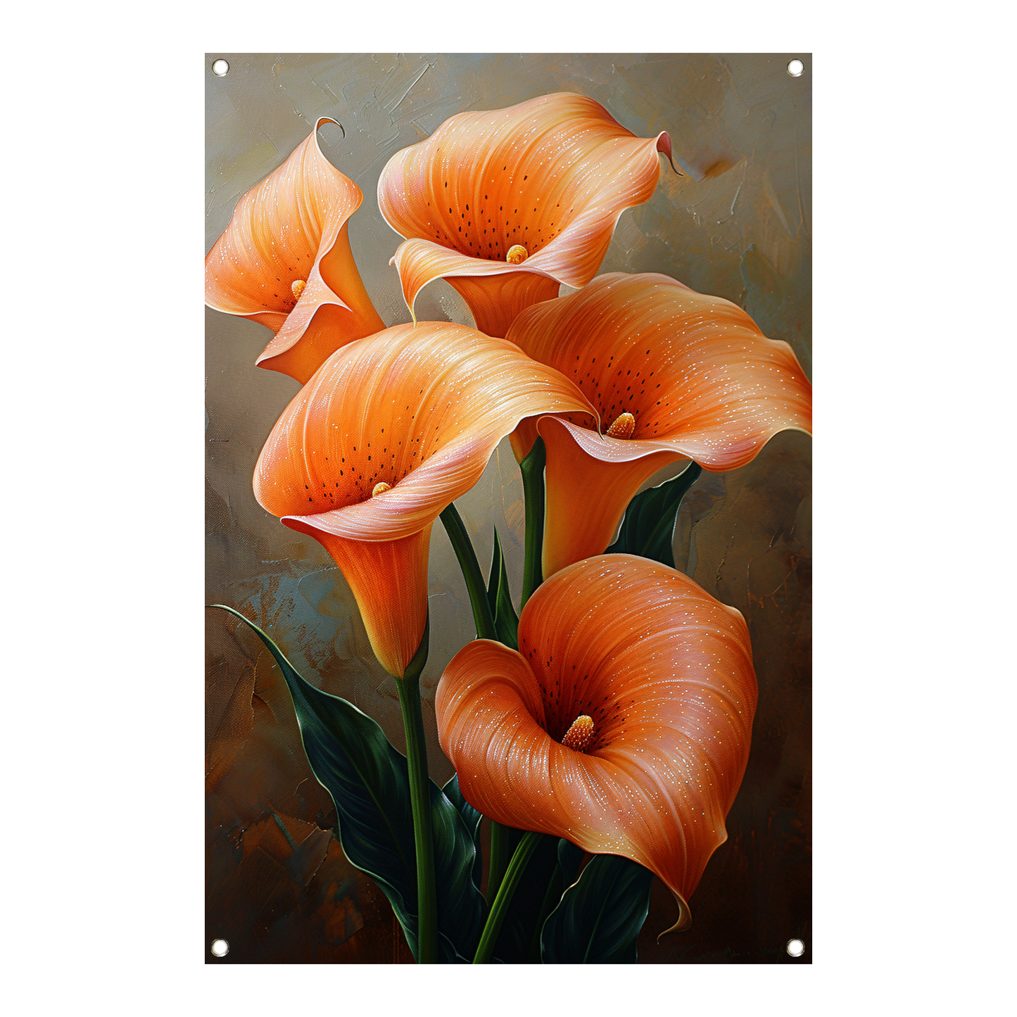 Elegante Oranje Calla Lelies op Schilderij tuinposter
