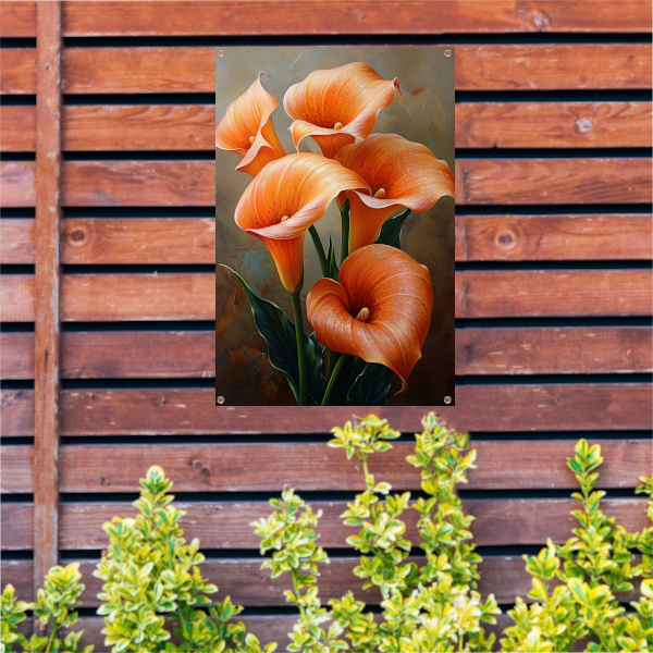Elegante Oranje Calla Lelies op Schilderij tuinposter