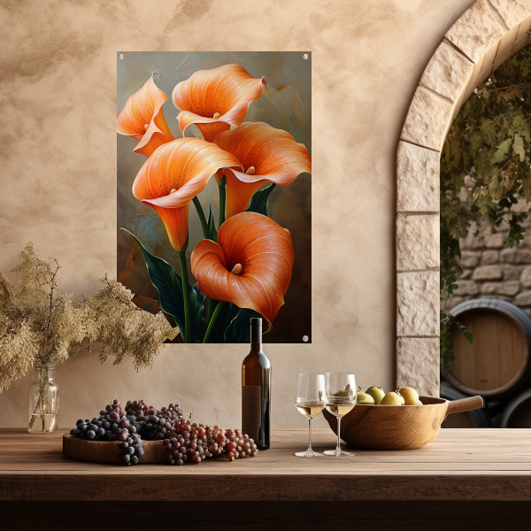 Elegante Oranje Calla Lelies op Schilderij tuinposter