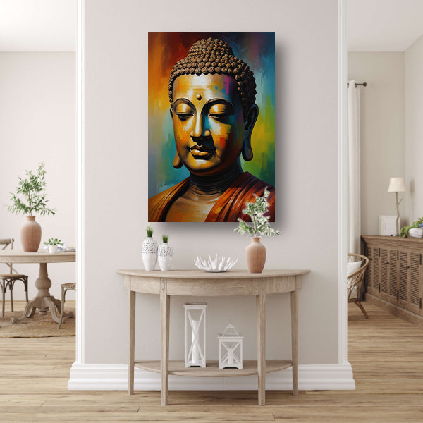 Boeddha in meditatie met kleurrijk palet canvas