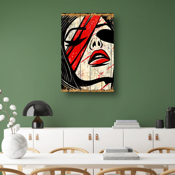 Abstract portret van vrouw met rode verf canvas