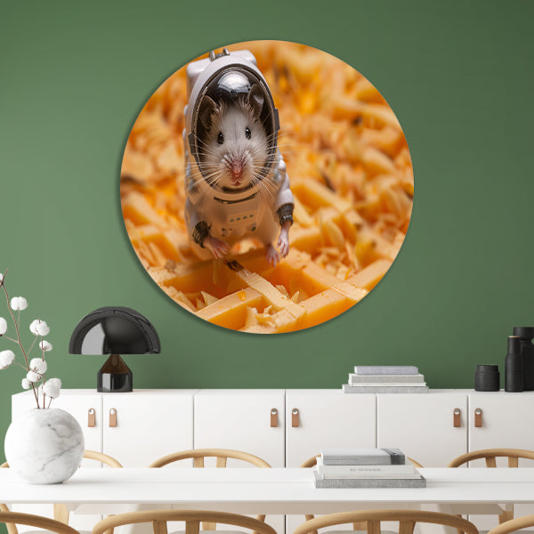 Hamster astronaut op gele wafel aluminium muurcirkel