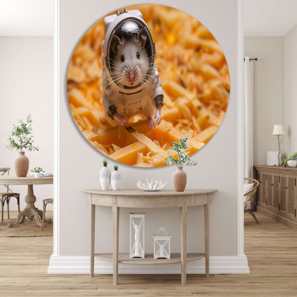 Hamster astronaut op gele wafel aluminium muurcirkel