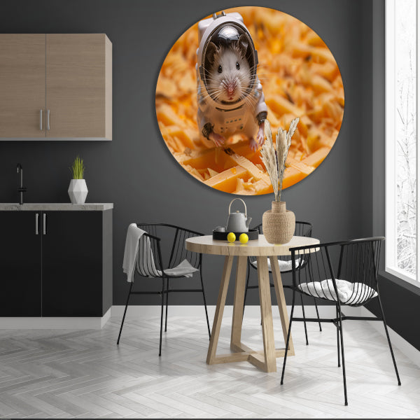 Hamster astronaut op gele wafel aluminium muurcirkel