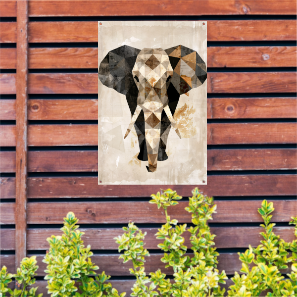 Geometrische Sepia Olifant in Abstracte Kunst tuinposter