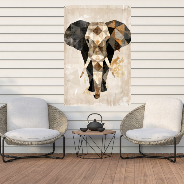 Geometrische Sepia Olifant in Abstracte Kunst tuinposter