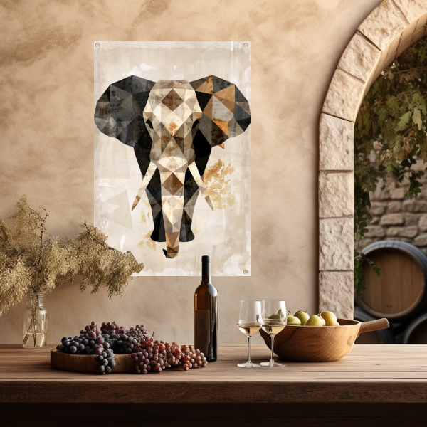 Geometrische Sepia Olifant in Abstracte Kunst tuinposter