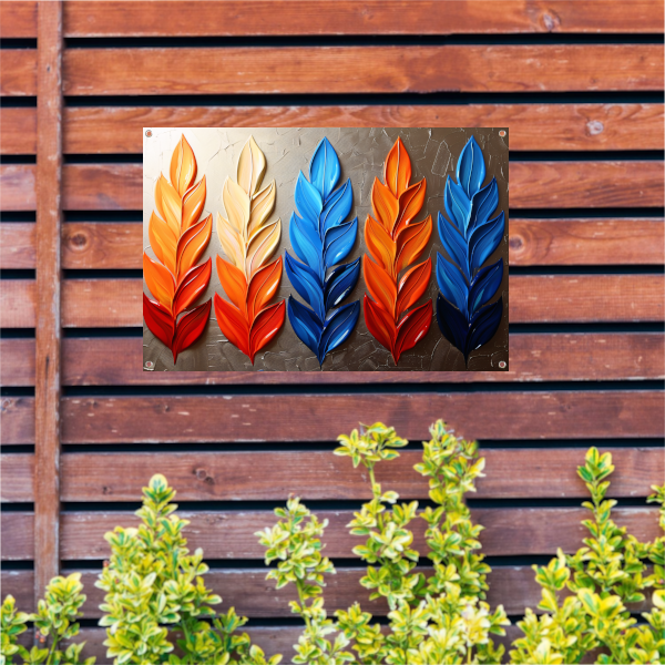Abstracte gekleurde bladeren op neutrale achtergrond tuinposter