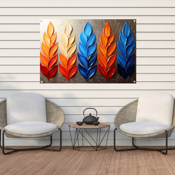 Abstracte gekleurde bladeren op neutrale achtergrond tuinposter