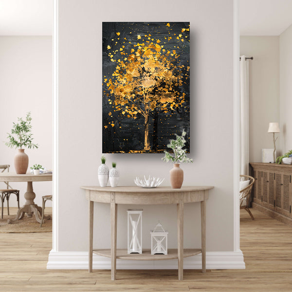 Gouden boom met glinsterende bladeren canvas