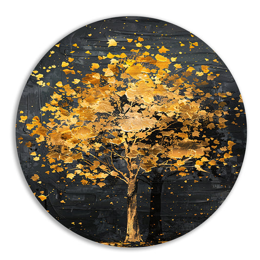 Gouden boom met glinsterende bladeren aluminium muurcirkel