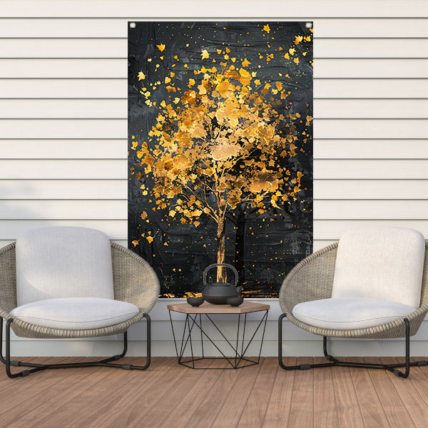 Gouden boom met glinsterende bladeren tuinposter