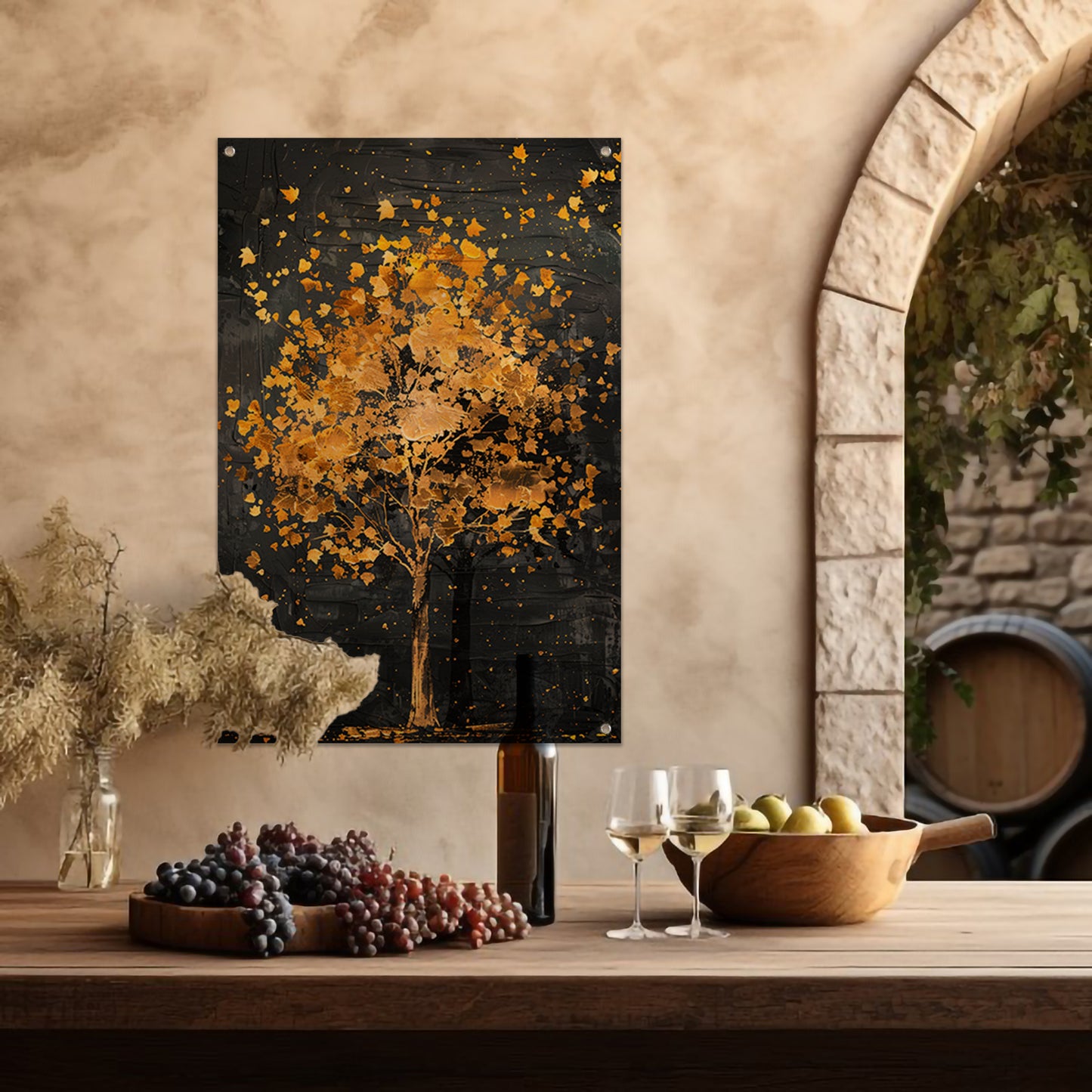 Gouden boom met glinsterende bladeren tuinposter