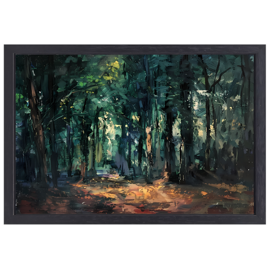 Kleurrijk impressionistisch bos met zonlicht canvas met baklijst