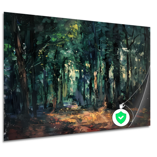 Kleurrijk impressionistisch bos met zonlicht poster