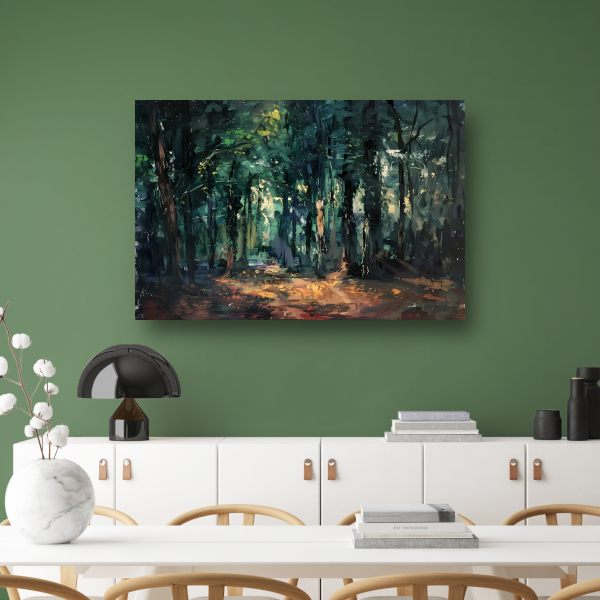Kleurrijk impressionistisch bos met zonlicht canvas