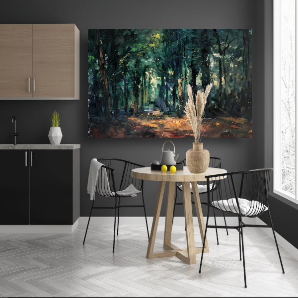 Kleurrijk impressionistisch bos met zonlicht canvas