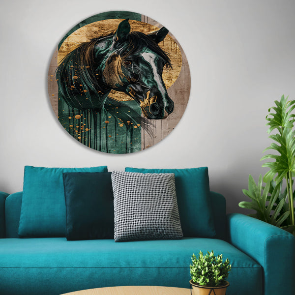 Elegant en dynamisch schilderij van paard aluminium muurcirkel
