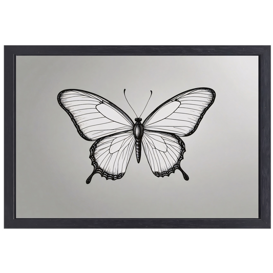 Minimalistische zwart-wit vlinder lijnkunst canvas met baklijst