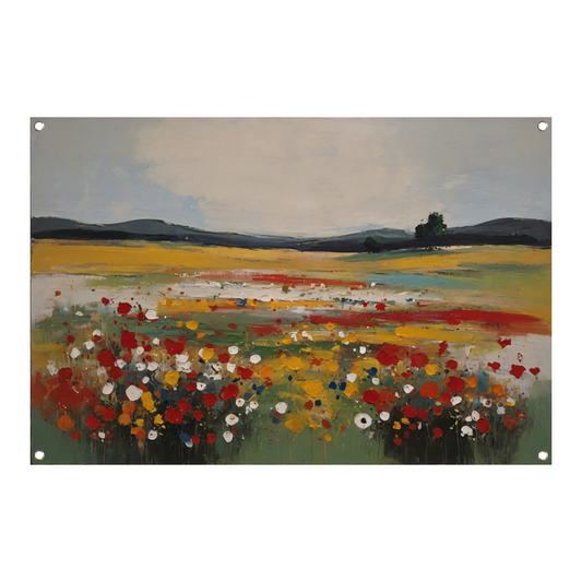 Impressionistisch Bloemenveld bij Zomerzonsondergang tuinposter