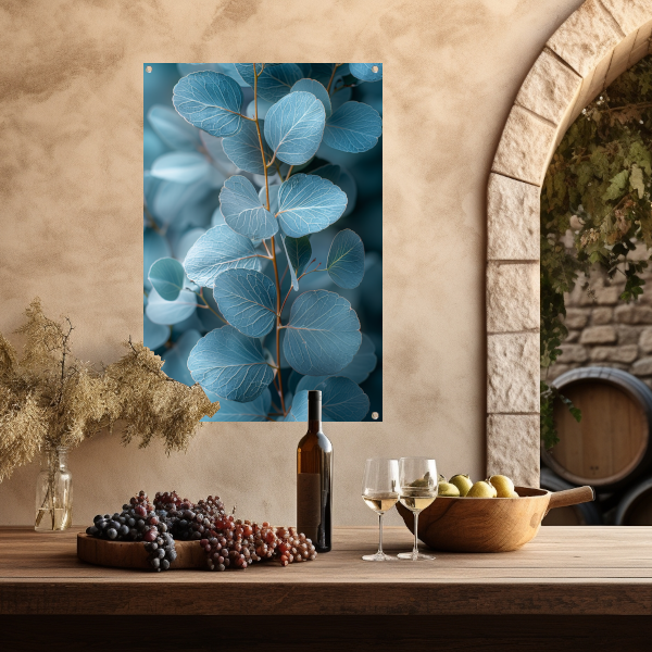 Minimalistische Weergave van Blauwe Eucalyptus Bladeren tuinposter