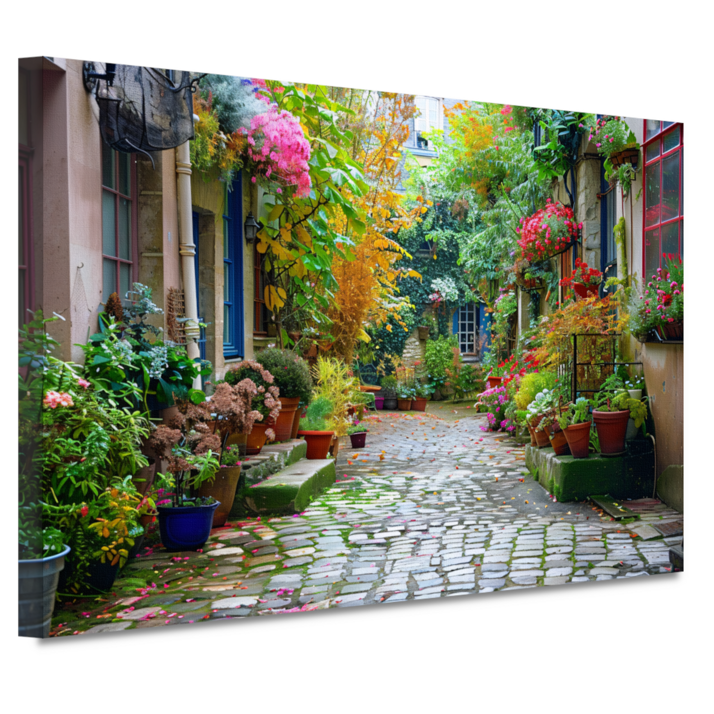 Impressionistische Straat met Bloeiende Planten canvas