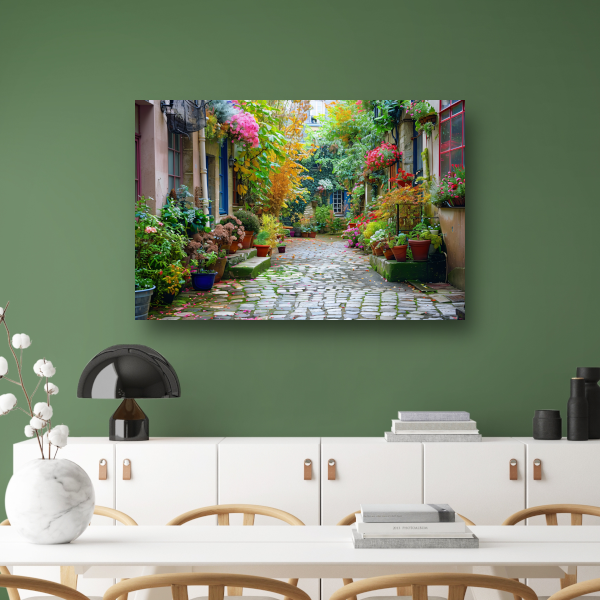 Impressionistische Straat met Bloeiende Planten poster