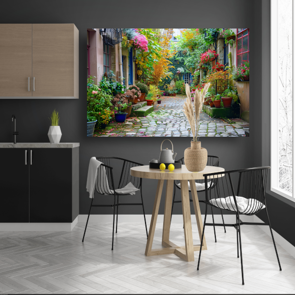 Impressionistische Straat met Bloeiende Planten poster