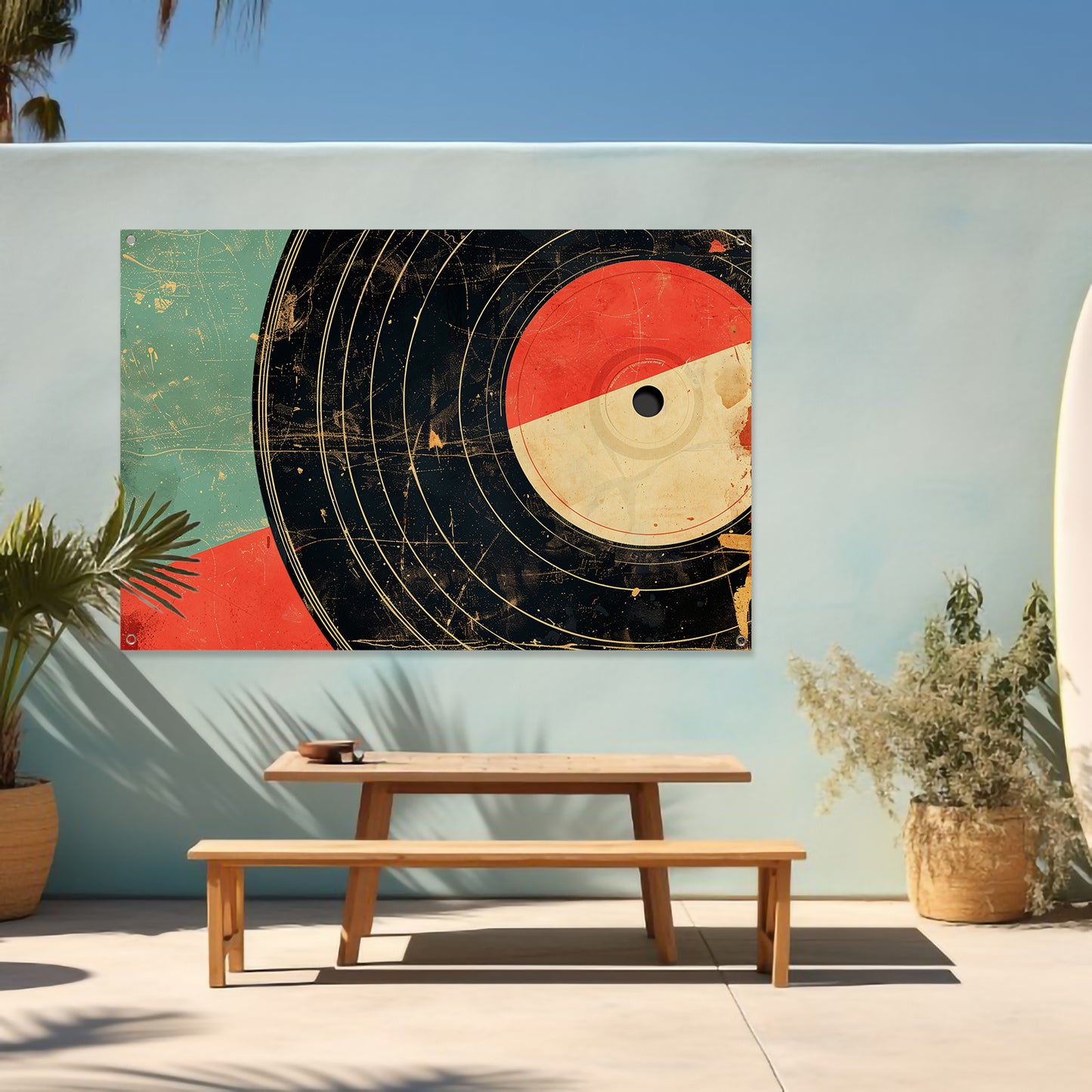 Abstracte retro vinyl kunst met patronen tuinposter