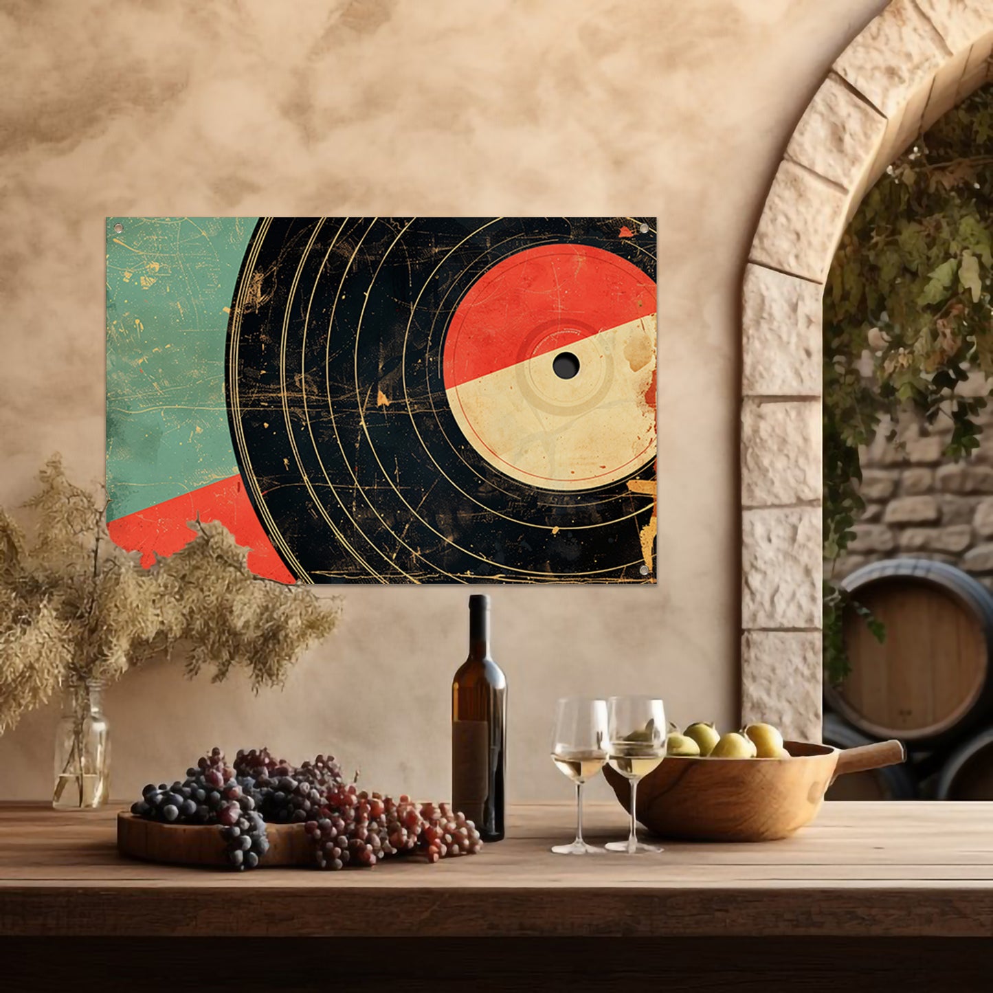 Abstracte retro vinyl kunst met patronen tuinposter