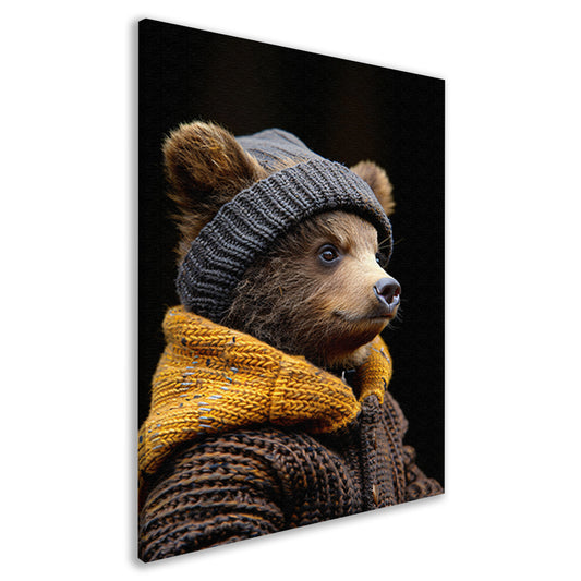 Jonge beer in winterkleding canvas