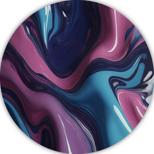 Dynamisch abstract kleurenspel in vloeistof aluminium muurcirkel