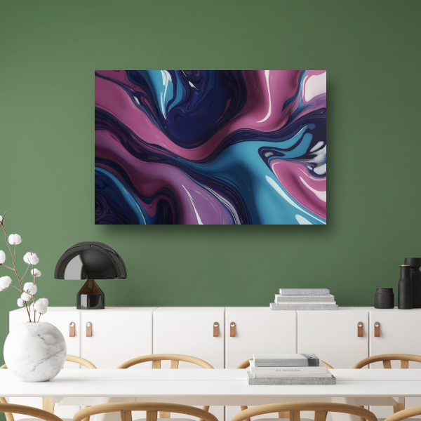 Dynamisch abstract kleurenspel in vloeistof canvas