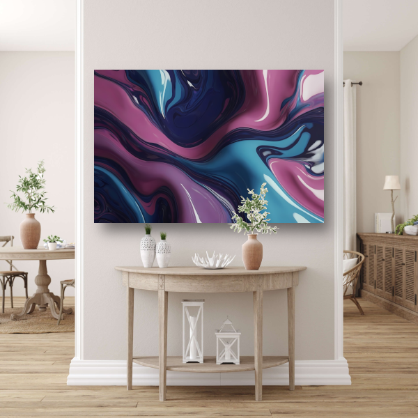 Dynamisch abstract kleurenspel in vloeistof canvas