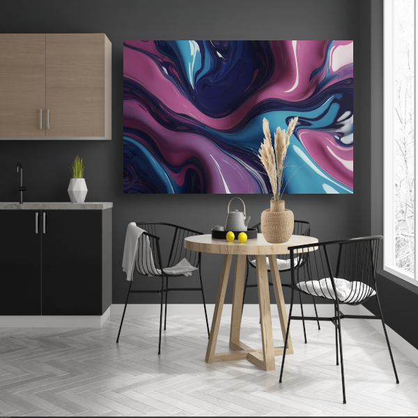 Dynamisch abstract kleurenspel in vloeistof canvas