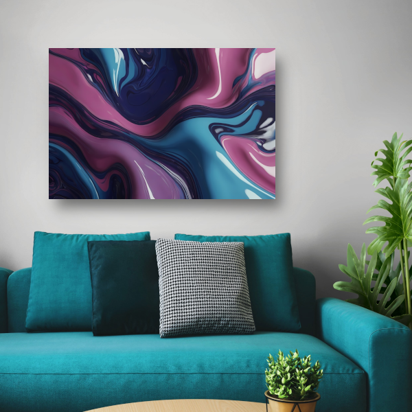 Dynamisch abstract kleurenspel in vloeistof canvas