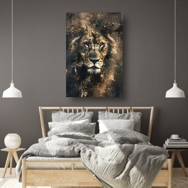 Majestueuze abstracte leeuwenkop met goudaccenten canvas