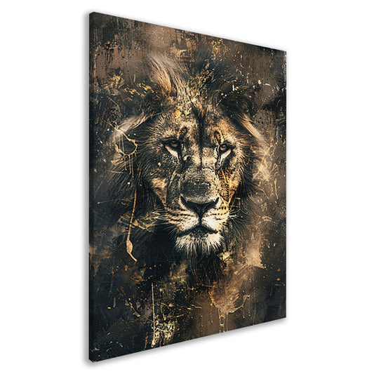 Majestueuze abstracte leeuwenkop met goudaccenten canvas