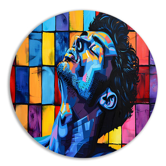 Kleurrijk popart portret van een man aluminium muurcirkel