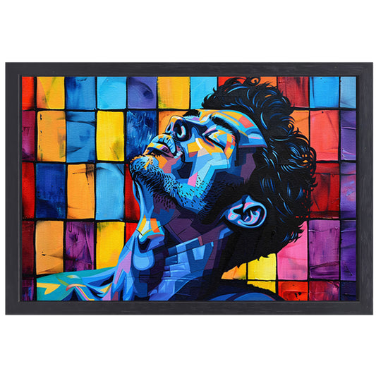 Kleurrijk popart portret van een man canvas met baklijst