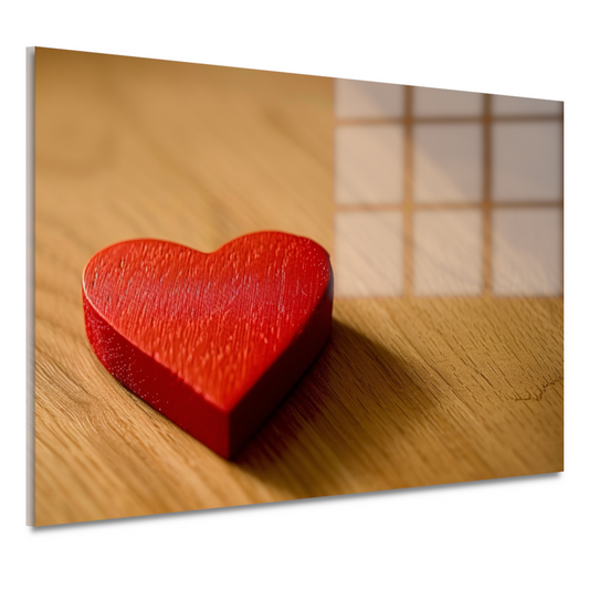 Eenvoudig Rood Hart op Houten Ondergrond acrylglas